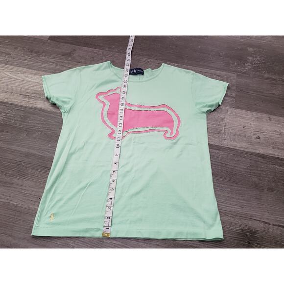 Ralph Lauren Lime Green & Pink Llama Stitched Short Sleeve Crew Neck Shirt Top - Picture 5 of 6